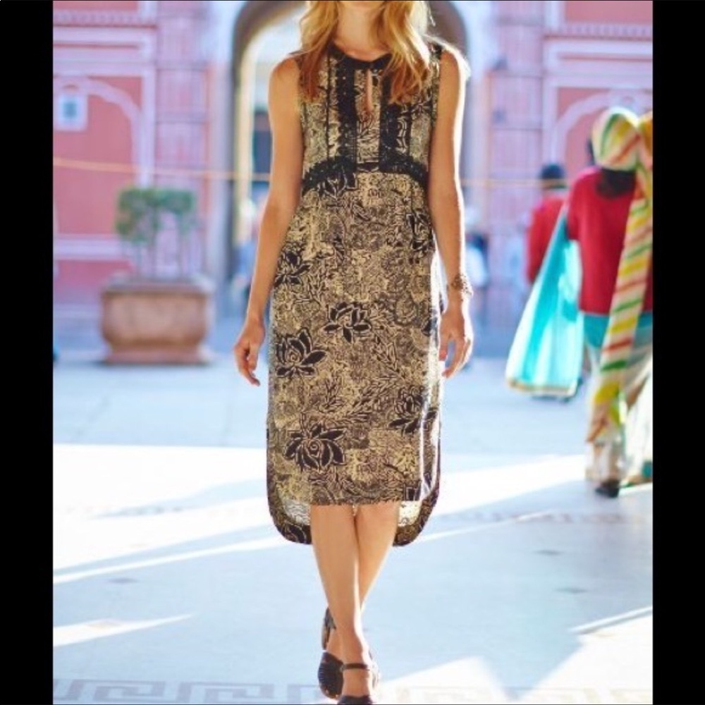 Anthropologie Black and Cream Midi Dress